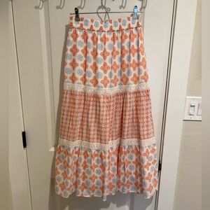 Sigrid Olsen women’s Orange/blue Floral Tiered Maxi Skirt - Size M